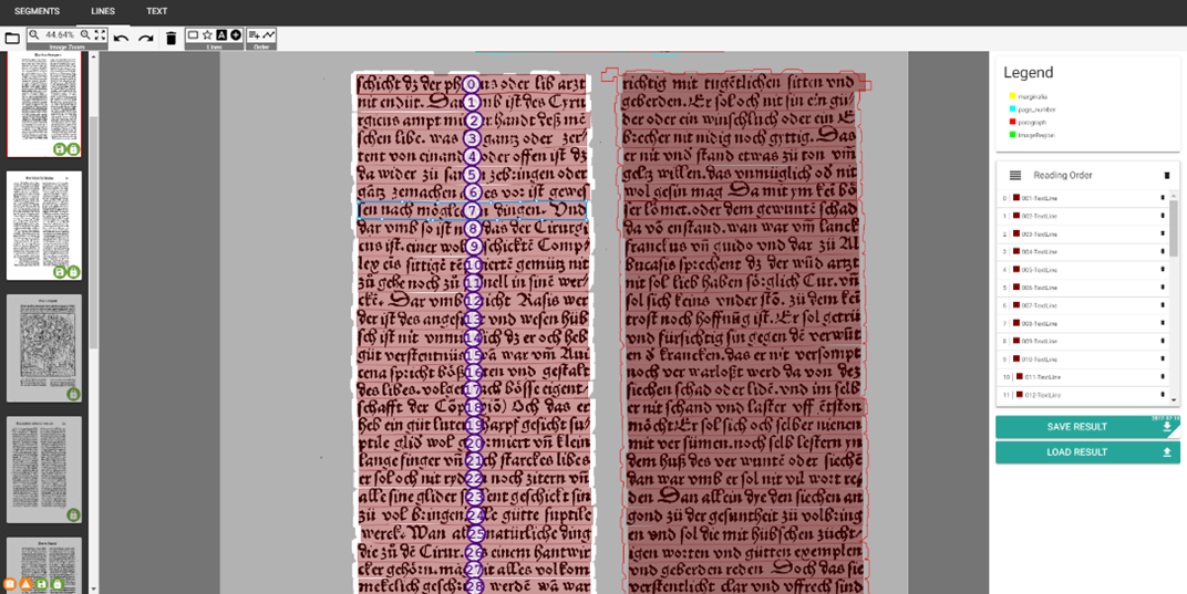 Adjusting line-based reading order during post correction.